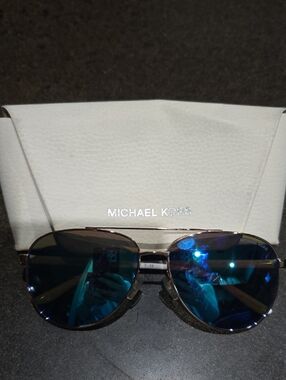 Michael Kors Gold Frame Sunglasses with Blue Mirror Lenses